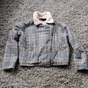 Plaid Gray Jacket with Cream Collar